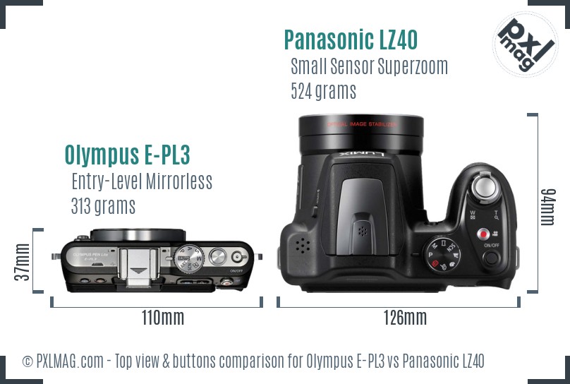 Olympus E-PL3 vs Panasonic LZ40 top view buttons comparison