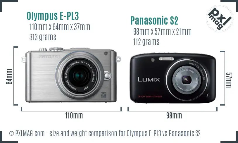 Olympus E-PL3 vs Panasonic S2 size comparison