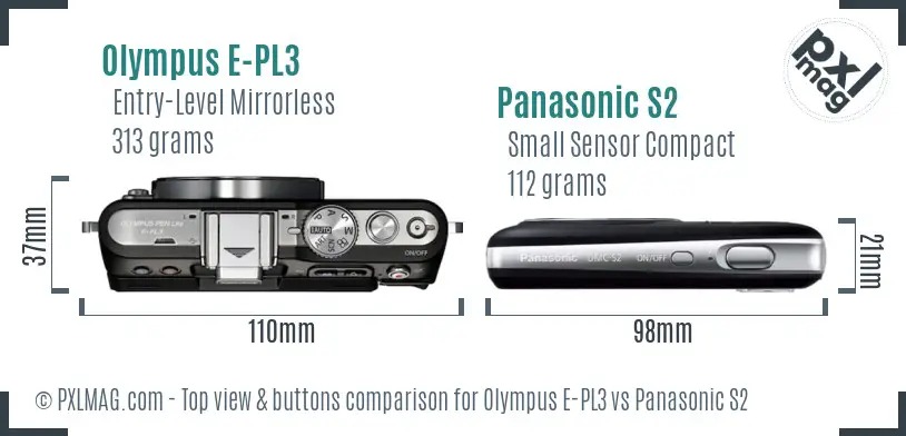 Olympus E-PL3 vs Panasonic S2 top view buttons comparison