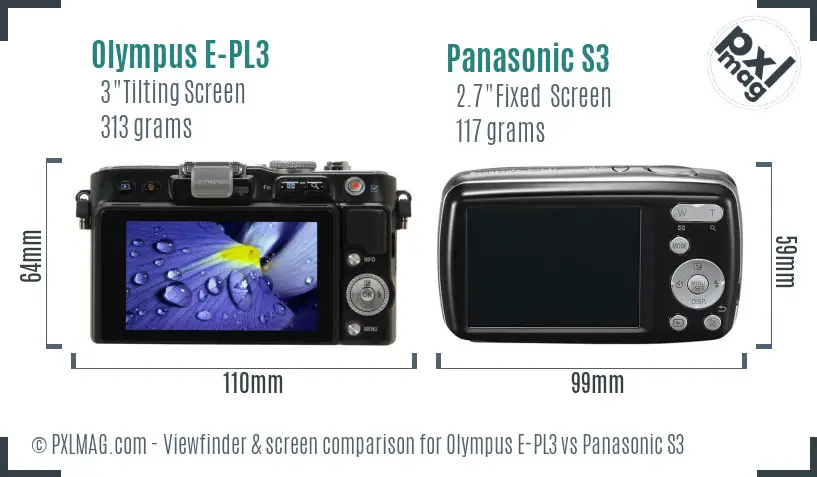 Olympus E-PL3 vs Panasonic S3 Screen and Viewfinder comparison