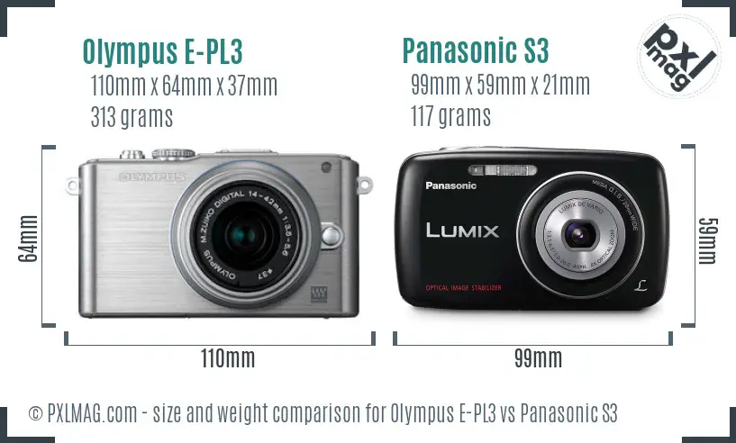 Olympus E-PL3 vs Panasonic S3 size comparison