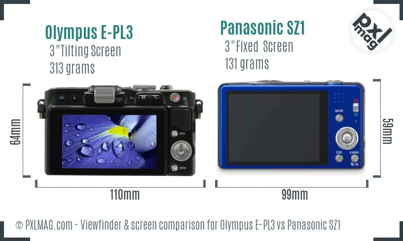 Olympus E-PL3 vs Panasonic SZ1 Screen and Viewfinder comparison