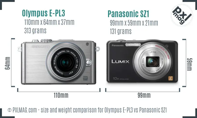 Olympus E-PL3 vs Panasonic SZ1 size comparison