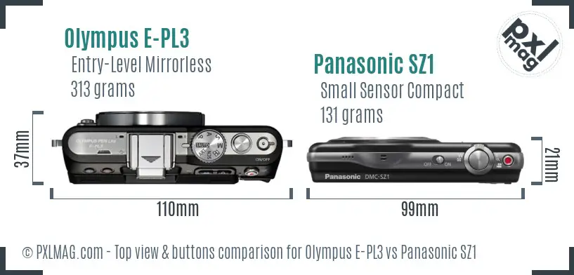 Olympus E-PL3 vs Panasonic SZ1 top view buttons comparison