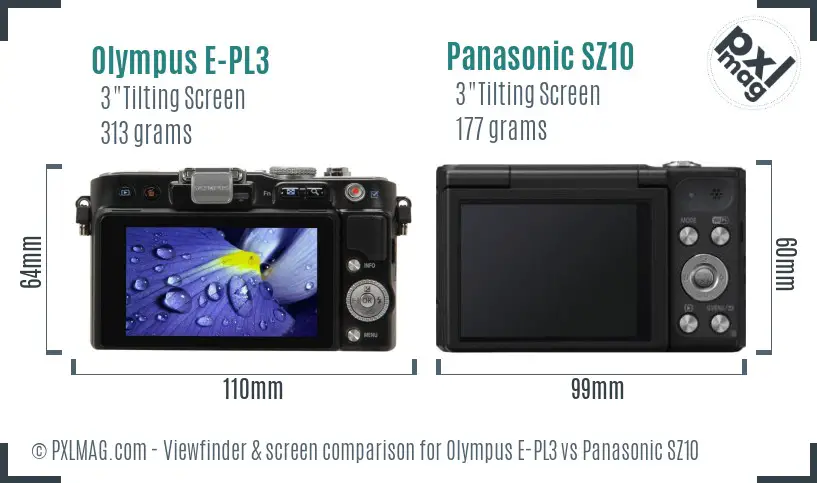 Olympus E-PL3 vs Panasonic SZ10 Screen and Viewfinder comparison