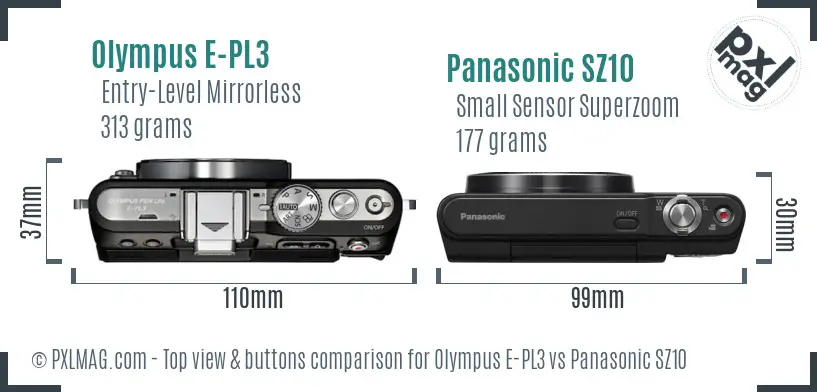 Olympus E-PL3 vs Panasonic SZ10 top view buttons comparison