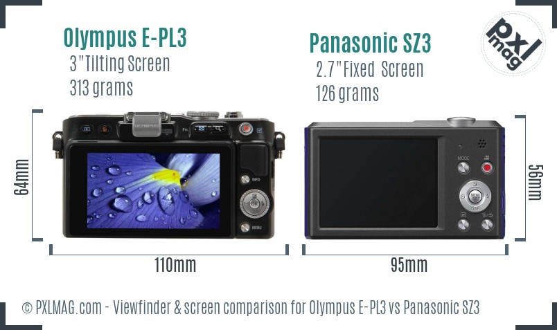 Olympus E-PL3 vs Panasonic SZ3 Screen and Viewfinder comparison