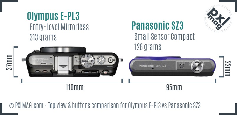 Olympus E-PL3 vs Panasonic SZ3 top view buttons comparison