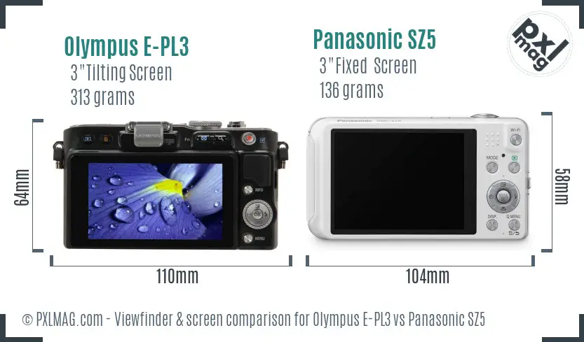 Olympus E-PL3 vs Panasonic SZ5 Screen and Viewfinder comparison