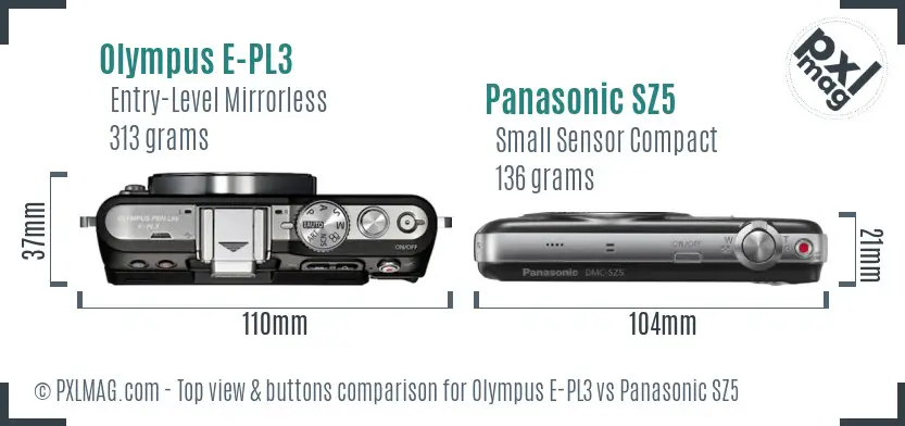 Olympus E-PL3 vs Panasonic SZ5 top view buttons comparison