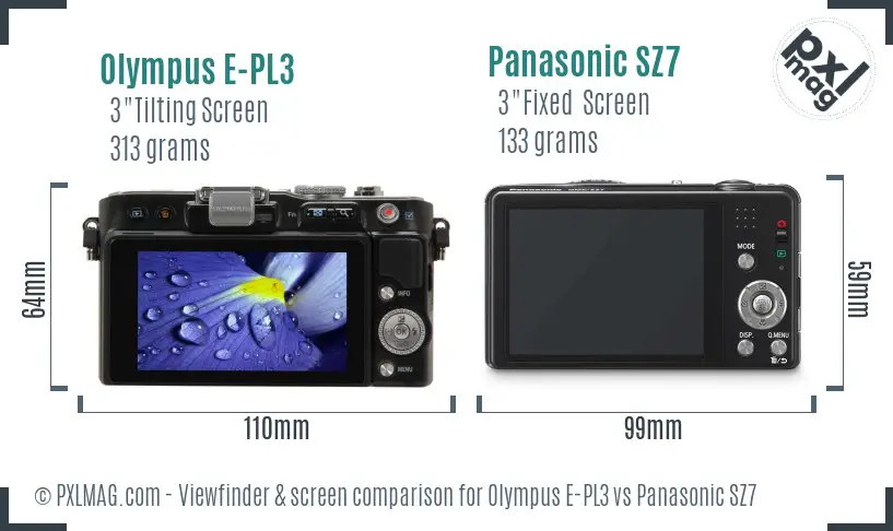 Olympus E-PL3 vs Panasonic SZ7 Screen and Viewfinder comparison