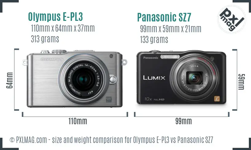 Olympus E-PL3 vs Panasonic SZ7 size comparison