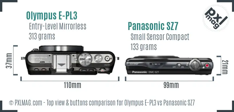 Olympus E-PL3 vs Panasonic SZ7 top view buttons comparison