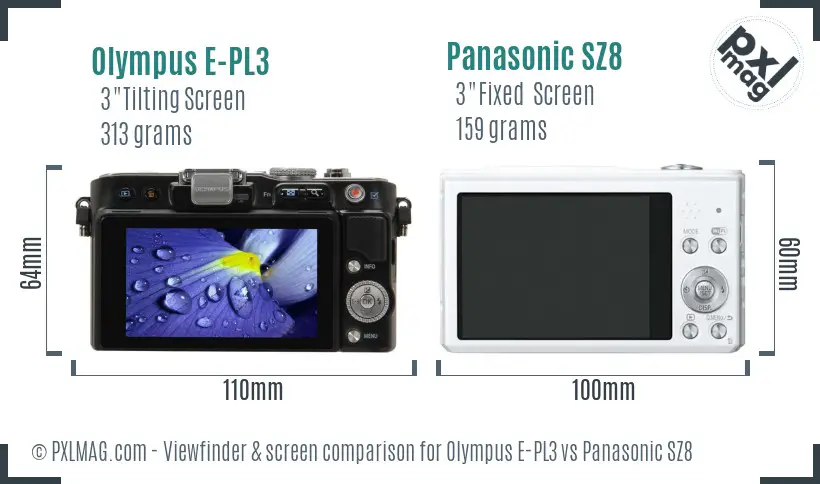 Olympus E-PL3 vs Panasonic SZ8 Screen and Viewfinder comparison