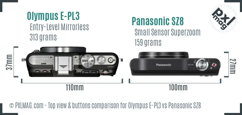 Olympus E-PL3 vs Panasonic SZ8 top view buttons comparison