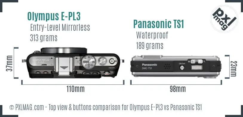 Olympus E-PL3 vs Panasonic TS1 top view buttons comparison