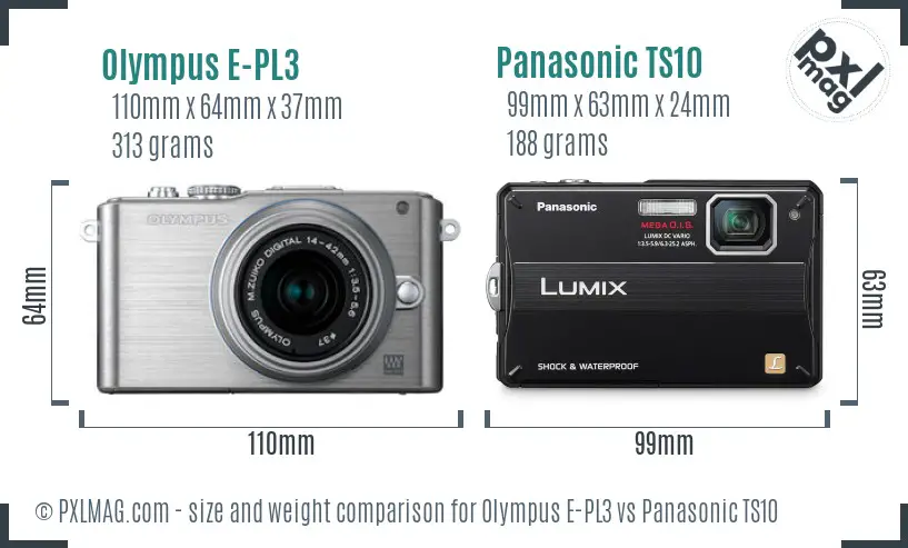 Olympus E-PL3 vs Panasonic TS10 size comparison