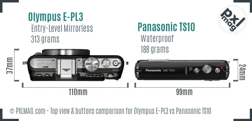 Olympus E-PL3 vs Panasonic TS10 top view buttons comparison