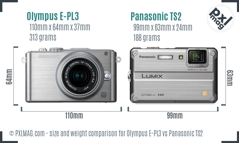 Olympus E-PL3 vs Panasonic TS2 size comparison