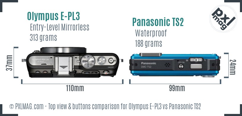 Olympus E-PL3 vs Panasonic TS2 top view buttons comparison