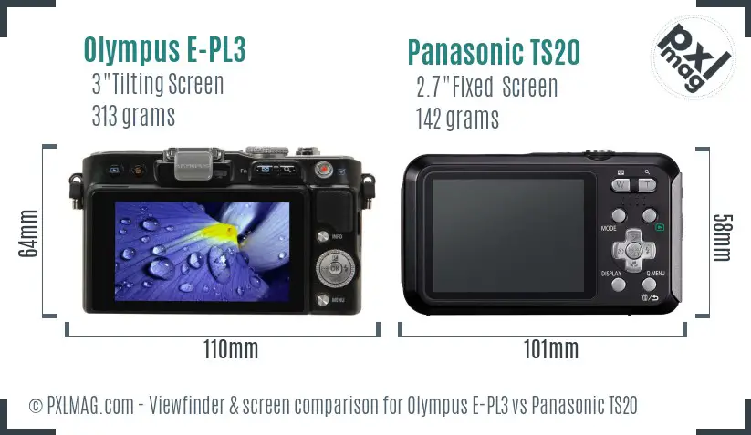 Olympus E-PL3 vs Panasonic TS20 Screen and Viewfinder comparison