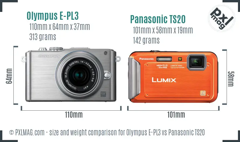 Olympus E-PL3 vs Panasonic TS20 size comparison