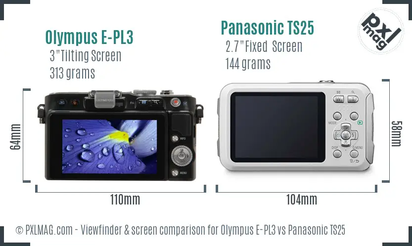 Olympus E-PL3 vs Panasonic TS25 Screen and Viewfinder comparison