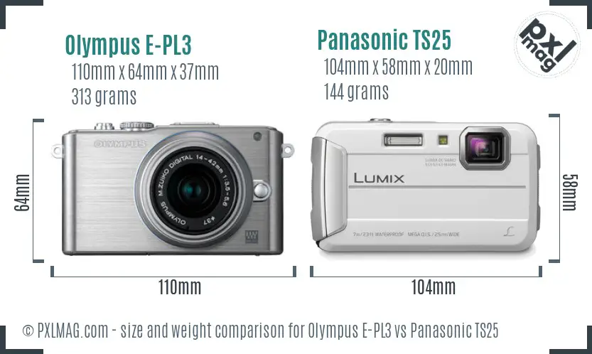 Olympus E-PL3 vs Panasonic TS25 size comparison