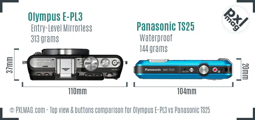 Olympus E-PL3 vs Panasonic TS25 top view buttons comparison