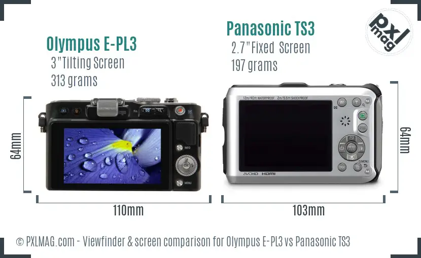 Olympus E-PL3 vs Panasonic TS3 Screen and Viewfinder comparison