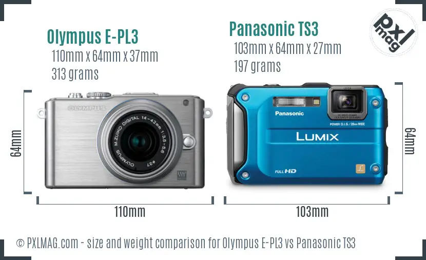 Olympus E-PL3 vs Panasonic TS3 size comparison