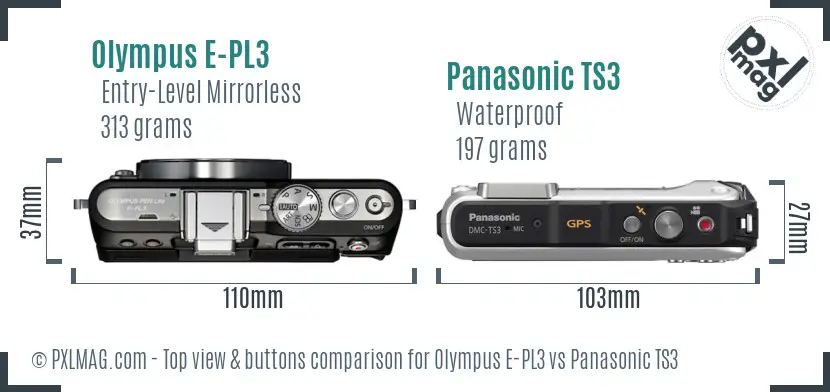 Olympus E-PL3 vs Panasonic TS3 top view buttons comparison