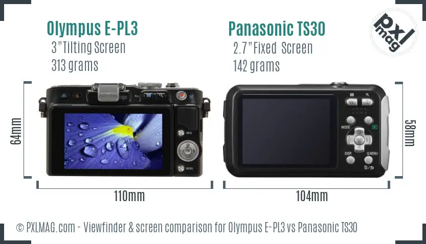 Olympus E-PL3 vs Panasonic TS30 Screen and Viewfinder comparison