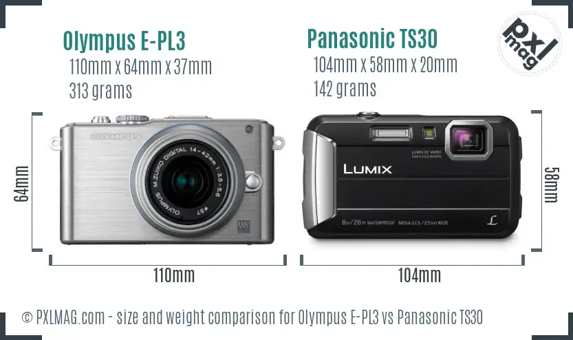 Olympus E-PL3 vs Panasonic TS30 size comparison