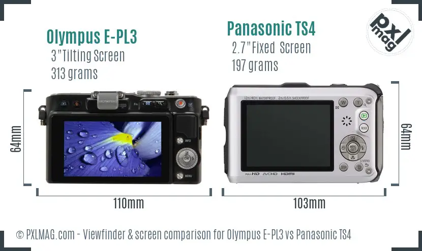 Olympus E-PL3 vs Panasonic TS4 Screen and Viewfinder comparison