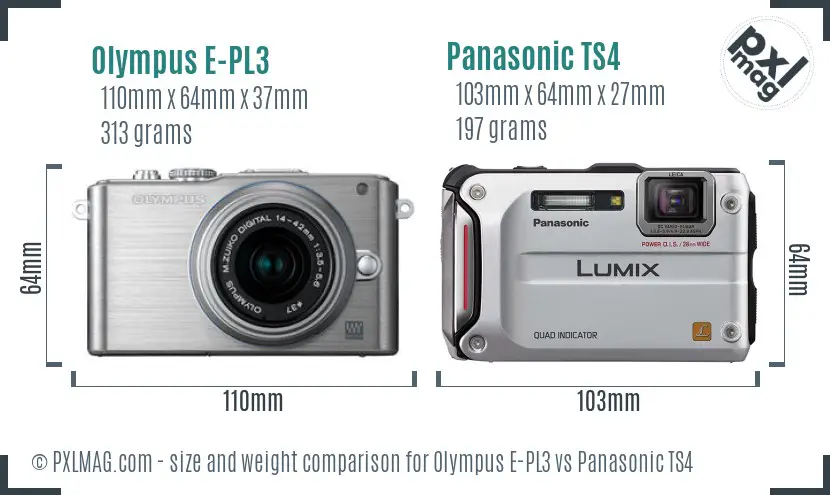 Olympus E-PL3 vs Panasonic TS4 size comparison