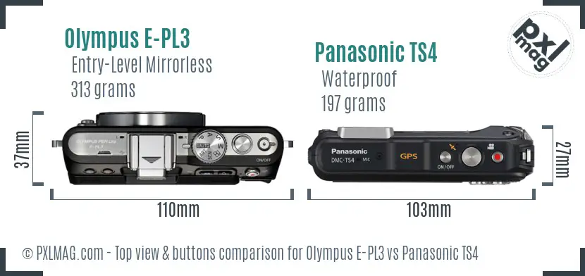 Olympus E-PL3 vs Panasonic TS4 top view buttons comparison