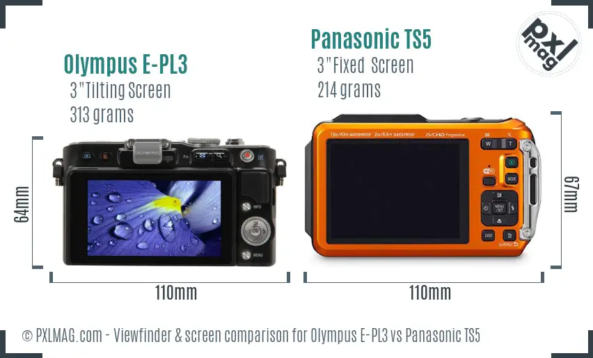 Olympus E-PL3 vs Panasonic TS5 Screen and Viewfinder comparison
