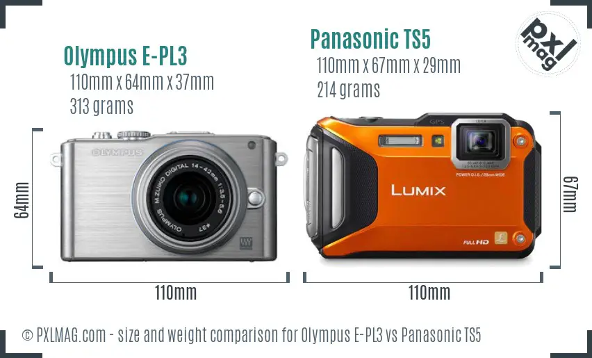 Olympus E-PL3 vs Panasonic TS5 size comparison