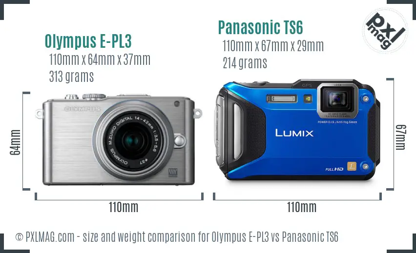 Olympus E-PL3 vs Panasonic TS6 size comparison