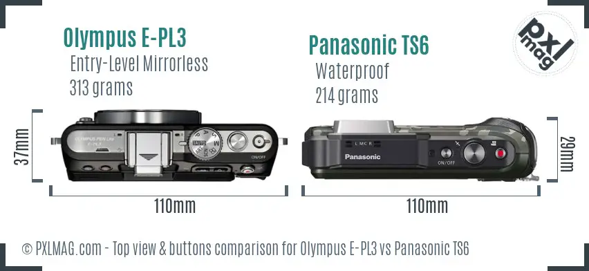 Olympus E-PL3 vs Panasonic TS6 top view buttons comparison