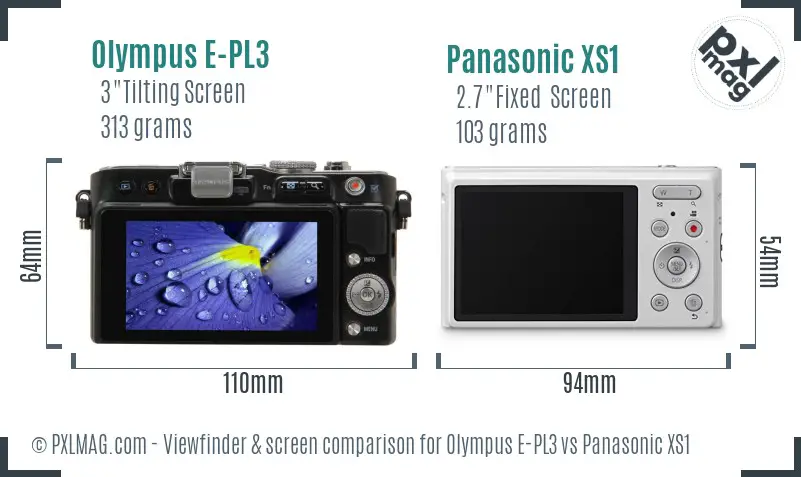 Olympus E-PL3 vs Panasonic XS1 Screen and Viewfinder comparison
