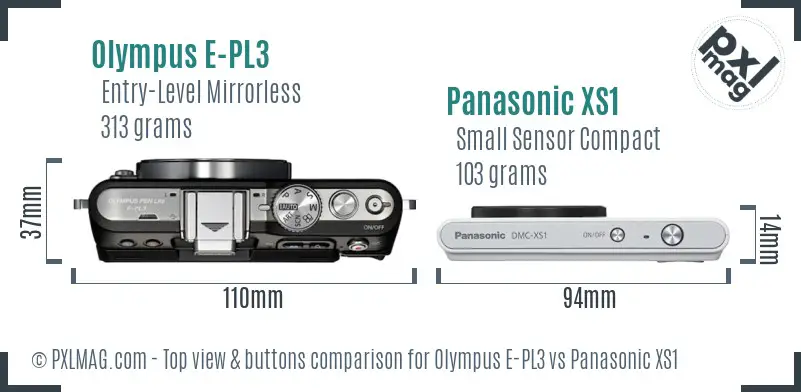 Olympus E-PL3 vs Panasonic XS1 top view buttons comparison