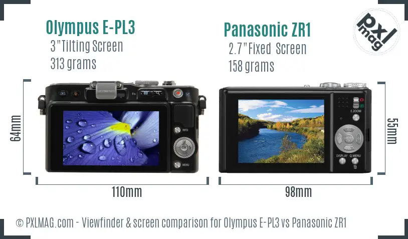 Olympus E-PL3 vs Panasonic ZR1 Screen and Viewfinder comparison