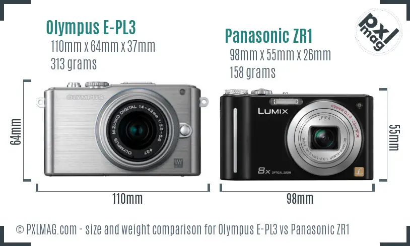 Olympus E-PL3 vs Panasonic ZR1 size comparison