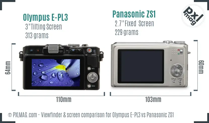 Olympus E-PL3 vs Panasonic ZS1 Screen and Viewfinder comparison