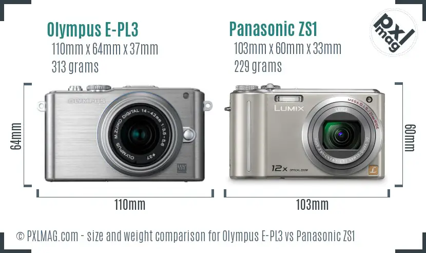 Olympus E-PL3 vs Panasonic ZS1 size comparison