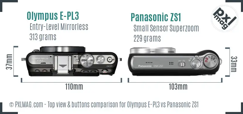 Olympus E-PL3 vs Panasonic ZS1 top view buttons comparison