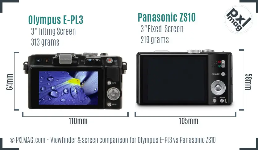 Olympus E-PL3 vs Panasonic ZS10 Screen and Viewfinder comparison
