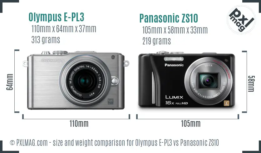 Olympus E-PL3 vs Panasonic ZS10 size comparison